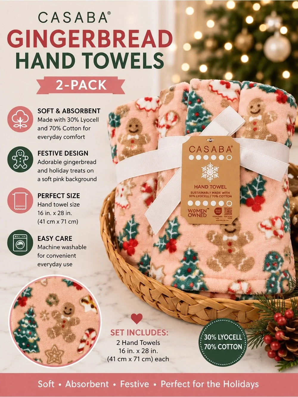 Casaba Pink Gingerbread Hand Towels - 2-Pack